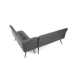 Lavice rohová, šedá látka v dekoru broušené kůže, černý kov