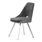 Židle jídelní, šedá látka, kovové nohy, broušená nerez.