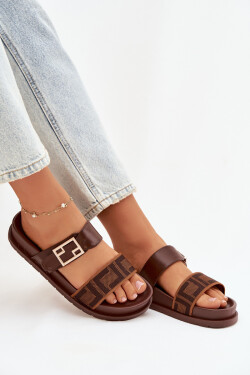 Dámské pantofle s zlatým sponou hnědé Fiorisse 37