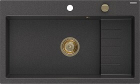 MEXEN/S - Omar granitový dřez 800 x 480 mm, černá kropenatá, zlatý sifon 6520801005-76-G