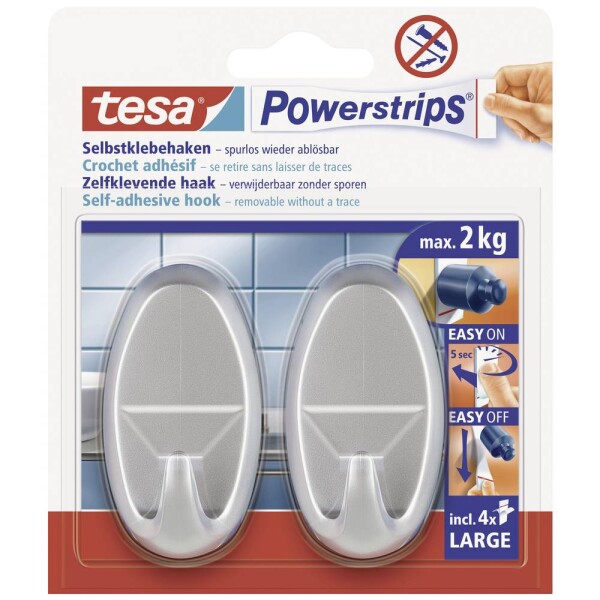 Tesa POWERSTRIPS® Lepicí háček Large Oval chrom (matný) Množství: 2 ks