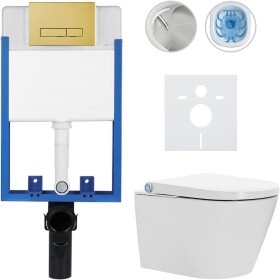 CERANO - Kompletní WC set Profi/Cronus Standard - bílá lesklá - WC tlačítko Slim/Zlatá - pro zazdění - 59,3x38,4 CER-188048