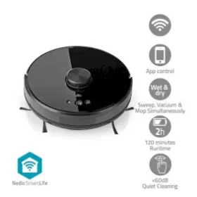 Nedis WIFIVCL001CBK černá / Robotický vysavač 3v1 / zametání vysávání vytírání / Wi-Fi / 0.6 l / 2000 Pa / LiDAR (WIFIVCL001CBK)