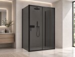 CERANO - Třístěnný sprchový kout Varone LINE U L/P - 6 mm - černá matná, grafitové sklo - 130x90x195 - posuvný CER-8050BD7841