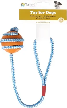 Míček na šňůře TG 43 cm / Hračka pro psy / Aportovací a přetahovací / Tvrdá guma / Průměr 5,5 cm (19222505)