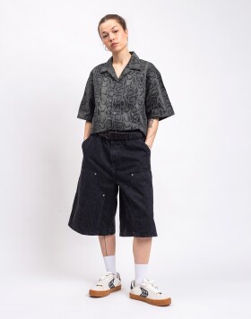 Carhartt WIP W' Snake Nixon Double Knee Short Snake Camo, Black heavy stone wash S