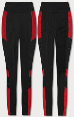 Černo-červené sportovní legíny se vsadkami podél nohavic (Y6841) odcienie czerni L (40)