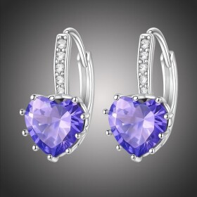 Náušnice Swarovski Elements Elizabeth - fialové srdíčko, Fialová