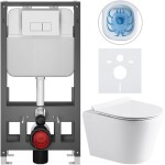 CERANO Kompletní WC set Basic/Carlito - bílá lesklá - WC tlačítko Modulo/Bílá - volně stojící - předstěnová instalace - 48,5x36,5 cm