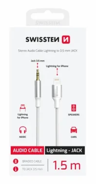 SWISSTEN TEXTILE Audio adaptér Lightning - 3.5mm Jack 1.5m bílá (73502308)