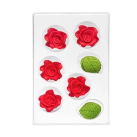 Dortisimo Cukrová dekorace Růže malá červená s lístky (11 ks)
