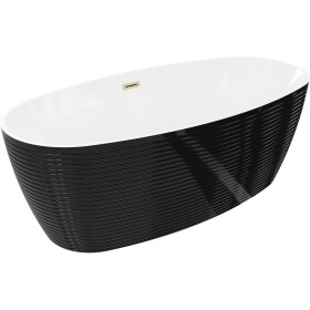 MEXEN/S - Lira volně stojící vana vzor 170 x 80, bílá/černá, sifon a přepad zlatá kartáčovaná 52831708075-55