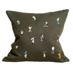 Fine Little Day Lněný povlak na polštář Golfers Embroidered 48 × 48 cm, zelená barva, textil