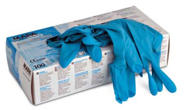 Jednorázové pracovní rukavice Mapa Professionnel Solo Blue 995 - rukavice na jedno použití z přírodního latexu, vnitřek bez prášků Barva: Modrá, Velikost rukavic: 9 - 9,5 XL C39834