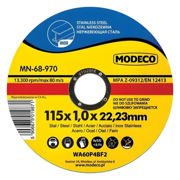 Modeco MN-68-971 / Řezný kotouč plochý tenký / 125 mm / nerezová ocel / 25 ks (MN-68-971)