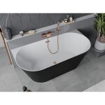 MEXEN/S - Oval Slim volně stojící vana nástěnná 170 x 80, bílá/černá, sifon a přepad měď kartáčovaná 52661708075-65