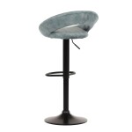 Židle barová, modrá sametová látka, černá podnož