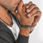 Pánský náramek kůže onyx, Černá Nastavitelná