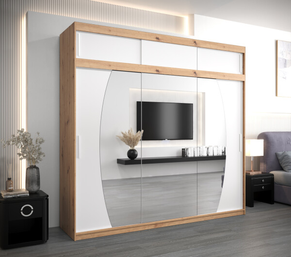 Šatní skříň Abi E0 s nástavcem Barva korpusu: Dub artisan, Rozměry: 250 cm, Dveře: Bílá