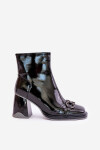 Lakované botky na podpatku z podšívkou a ozdobou MR880-021 černé D&A 37
