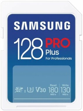 SAMSUNG PRO Plus SDXC 128 GB / Class 10 / U3 / čtení: až 180MBs / zápis: až 130MBs / vhodné pro 4K (MB-SD128S/EU)