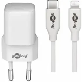 Goobay nabíjecí sada USB-C-Lightning bílá / Nabíječka a kabel / PD 30W / 1 m (64575)