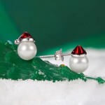 Stříbrné vánoční náušnice s čepičkou Santa Clause – stříbro 925/1000, Stříbrná Bílá