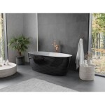 MEXEN/S - Olea volně stojící vana vzor 170 x 80, bílá/černá, sifon a přepad měď kartáčovaná 52821708075-65