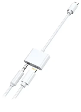 2GO bílá / Audio nabíjecí adaptér / Lightning na 3,5mm + Lightning / kabel 10cm (797239)