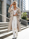 Dámský dvouřadý trenčkot s kapucí světle béžový FashionStreet TY5655 S