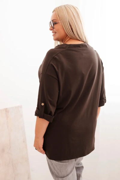 Dámská blůza Plus Size z bavlny volného střihu s vodním výstřihem hnědá UNI