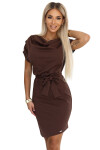 240-9 ROXI šaty s asymetrickou sukní a páskem - CHOCOLATE S
