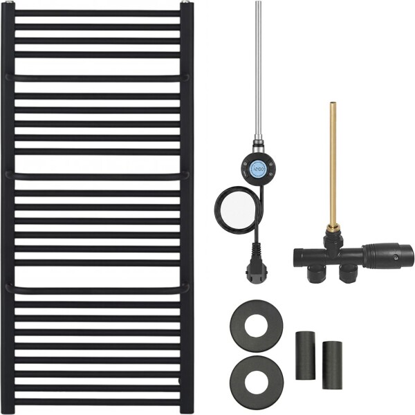 CERANO Koupelnový radiátorový set Antonio - kombinované vytápění, wifi tyč - boční jednobodové připojení - 600W - černá matná - 1460x550 mm