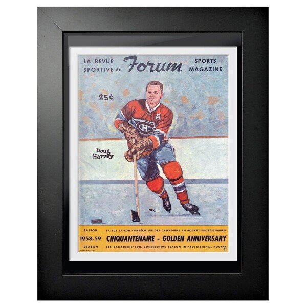 Mustang Obraz v rámu Montreal Canadiens NHL Program Cover Forum Sports Magazine Doug Harvey 1958