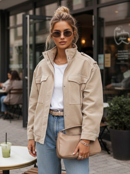 Dámská semišová bunda bomber béžová FashionStreet TY5653 L