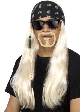 Hard Rocker sada s blond parukou vousy brýlemi a šátkem Smiffys 48099