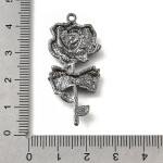 Kovový přívěsek - ocelově šedý s černým smaltem - gotická růže - 42 x 20 x 3,5 mm - 1 ks