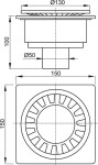 Alcadrain 1 - Alcadrain Podlahová vpust 150×150/50 mm přímá, mřížka šedá, vodní zápachová uzávěra APV16 APV16