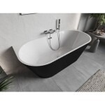 MEXEN/S - Oris volně stojící vana nástěnná reliéf 150 x 75, bílá/černá, sifon a přepad chrom 52871507575-01