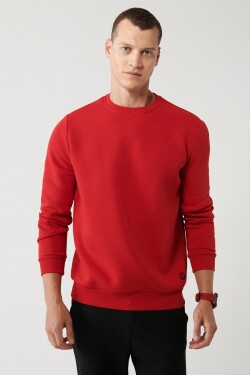 Avva Red Unisex Sweatshirt Crew Neck With Fleece Inside Thread Cotton Regular Fit