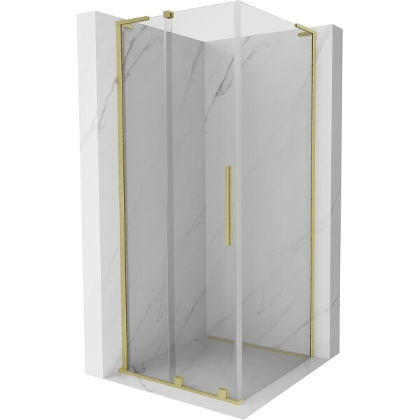 MEXEN/S - Velar L sprchový kout, posuvné dveře 110 x 110, transparent, zlato kartáčovaná 871-110-110-03-55