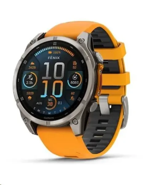 Garmin fenix 8 47mm Titanium, oranžovo-grafitový řemínek / Chytré hodinky / AMOLED / GPS / voděodolné (010-02904-11)