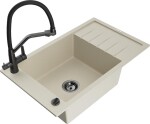 MEXEN - Elias granitový dřez s odkapávačem včetně baterie Duo, béžová 6511-69-671701-70-B
