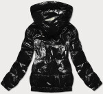 Lesklá černá prošívaná bunda kapucí