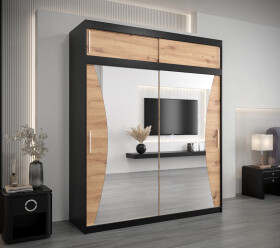 Šatní skříň Abi Mo s nástavcem Barva korpusu: Černá, Rozměry: 200 cm, Dveře: Dub artisan