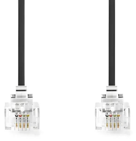 Nedis telefonní kabel RJ11-RJ11 plochý černý / Telefonní kabel / RJ11-RJ11 / pozlacené konektory / 2 m (TCGL90200BK20)