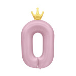 Balónek fóliový 82 cm světle růžový s korunkou číslo 0 - Albi