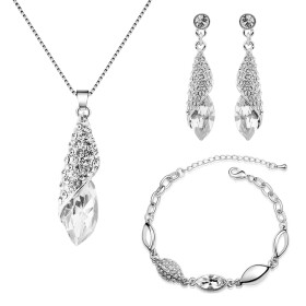 Souprava náhrdelníku, náušnic a náramku Swarovski Elements Elegance, Bílá/čirá 40 cm + 5 cm (prodloužení)