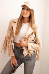 Dámská bunda z eko kůže s třásněmi v boho stylu světlá camelová UNI