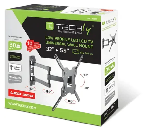 Techly ICA-PLB-136E černá / Nástěnný držák pro TV / 32-55" / VESA 400x400 / nosnost 30 kg / slim (ICA-PLB-136E)